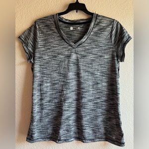 Xersion, XL, black and white striped womens workout short sleeve